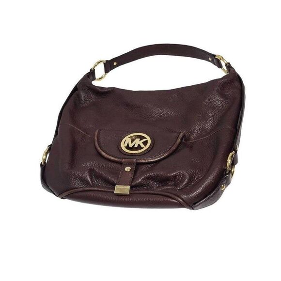 MICHAEL Michael's Kors Fulton Brown Pebbled Leather Shoulder Hobo Bag Purse - Picture 7 of 12